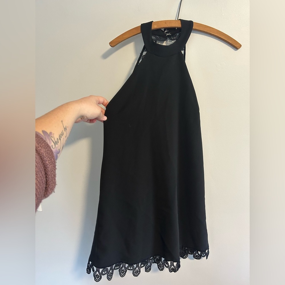 Lulu's small Black Lace high neck Halter sleeveless Mini Dress
